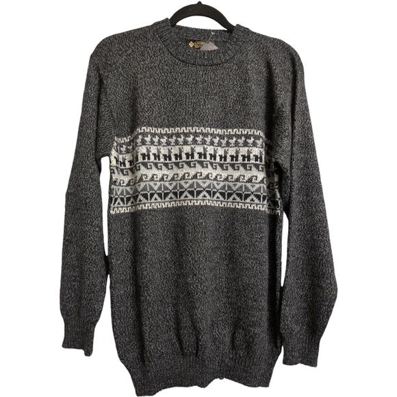 NWT La Vicunita Gray Alpaca Patterned Crew Neck Long Sleeve Sweater Size L